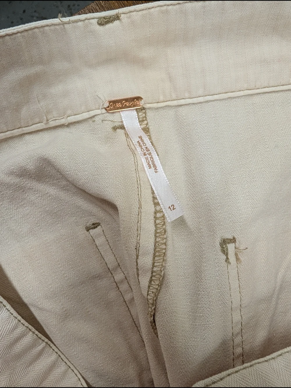 Free People Cream Striped High-Rise Wide Leg Carpenter Pants Size 12